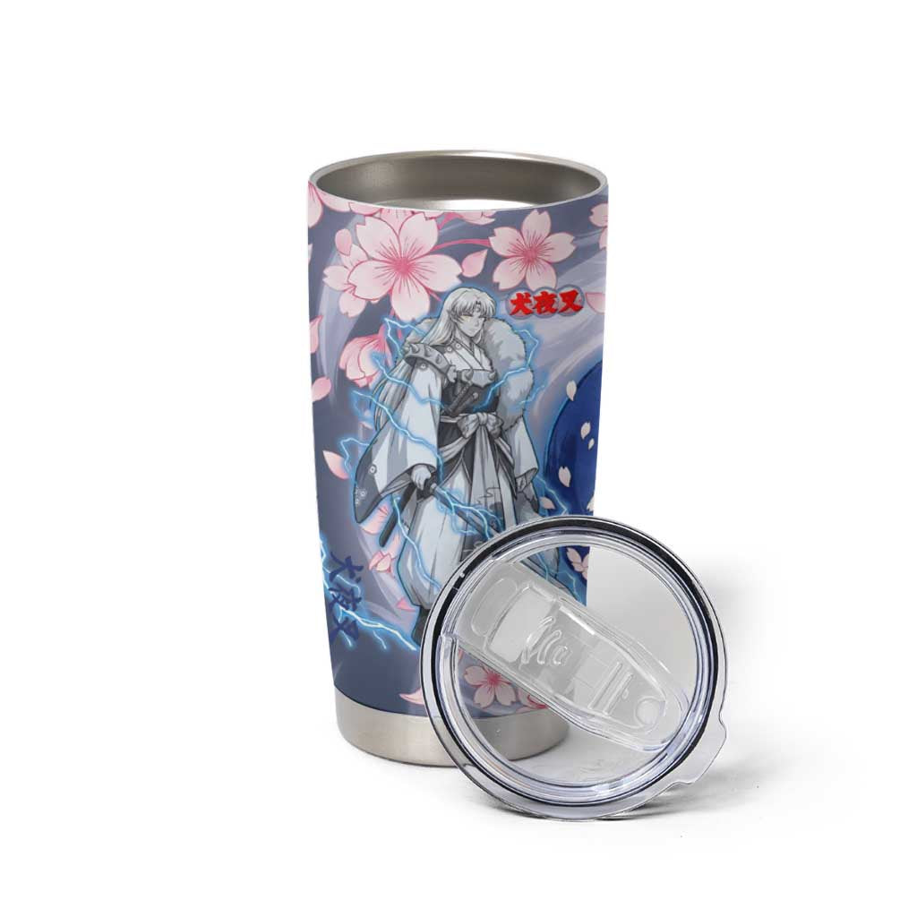 Sesshomaru Inuyasha Series Tumbler Cup Elegant Sakura Storm Style with Crescent Moon Motif