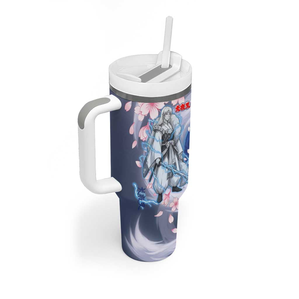 Sesshomaru Inuyasha Series Tumbler With Handle Elegant Sakura Storm Style with Crescent Moon Motif