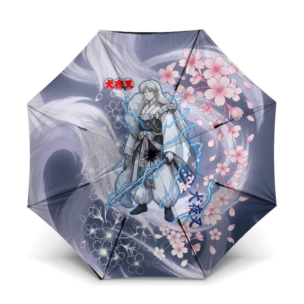 Sesshomaru Inuyasha Series Umbrella Elegant Sakura Storm Style with Crescent Moon Motif