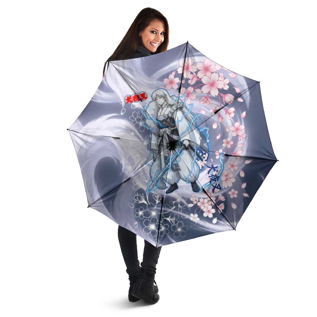 Sesshomaru Inuyasha Series Umbrella Elegant Sakura Storm Style with Crescent Moon Motif