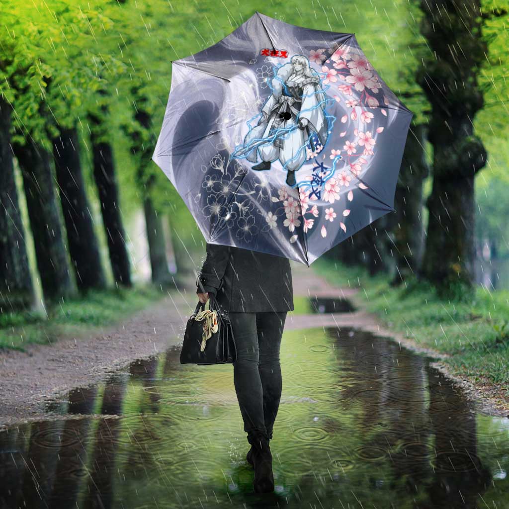Sesshomaru Inuyasha Series Umbrella Elegant Sakura Storm Style with Crescent Moon Motif