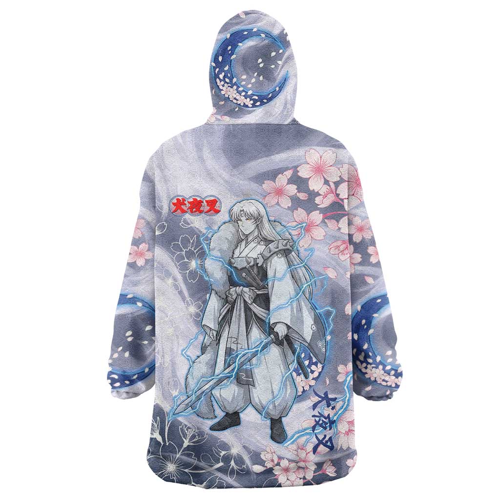 Sesshomaru Inuyasha Series Wearable Blanket Hoodie Elegant Sakura Storm Style with Crescent Moon Motif