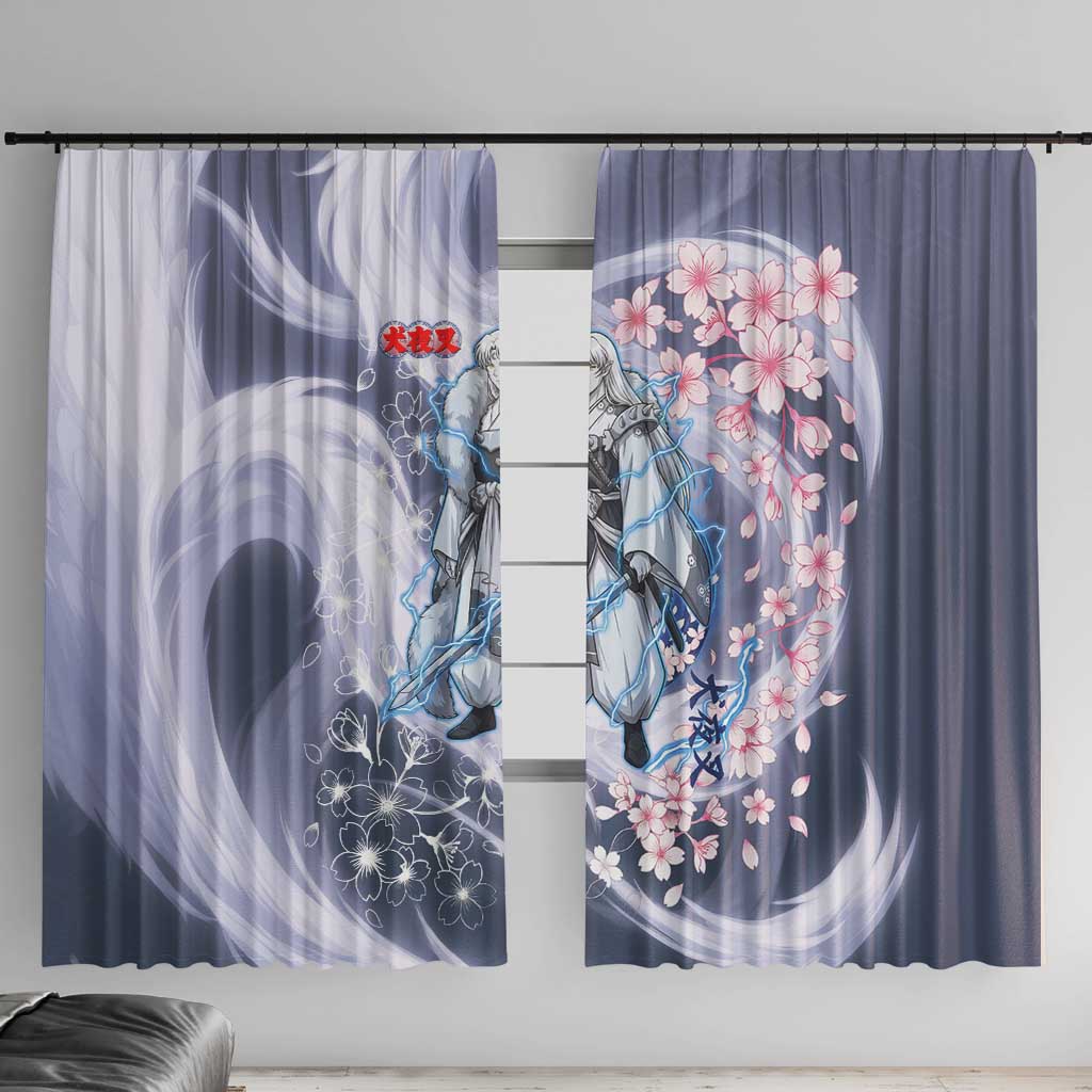 Sesshomaru Inuyasha Series Window Curtain Elegant Sakura Storm Style with Crescent Moon Motif