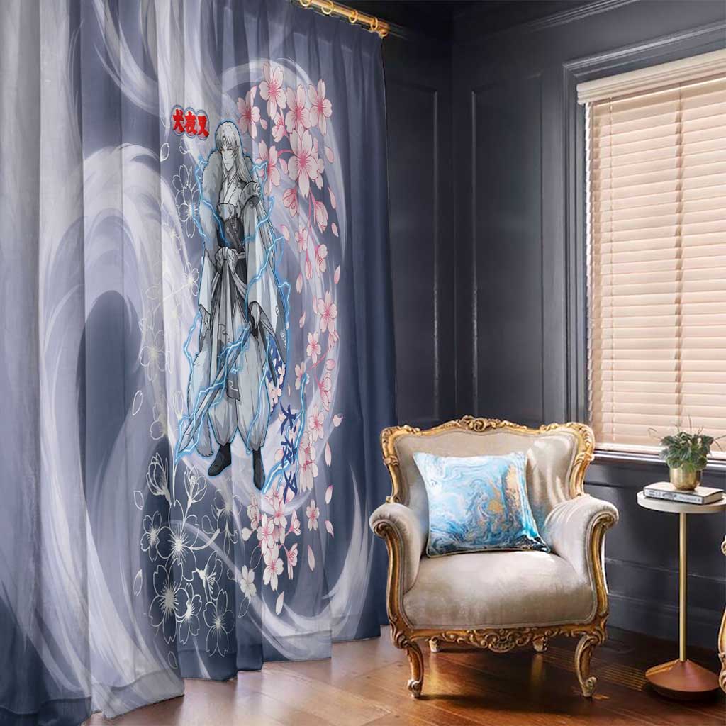 Sesshomaru Inuyasha Series Window Curtain Elegant Sakura Storm Style with Crescent Moon Motif