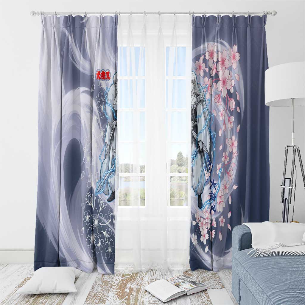 Sesshomaru Inuyasha Series Window Curtain Elegant Sakura Storm Style with Crescent Moon Motif