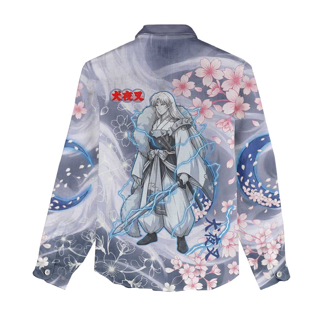 Sesshomaru Inuyasha Series Women Casual Shirt Elegant Sakura Storm Style with Crescent Moon Motif