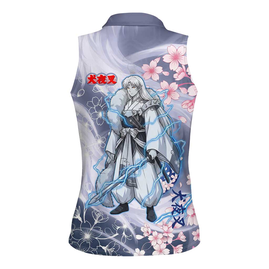 Sesshomaru Inuyasha Series Women Sleeveless Polo Shirt Elegant Sakura Storm Style with Crescent Moon Motif