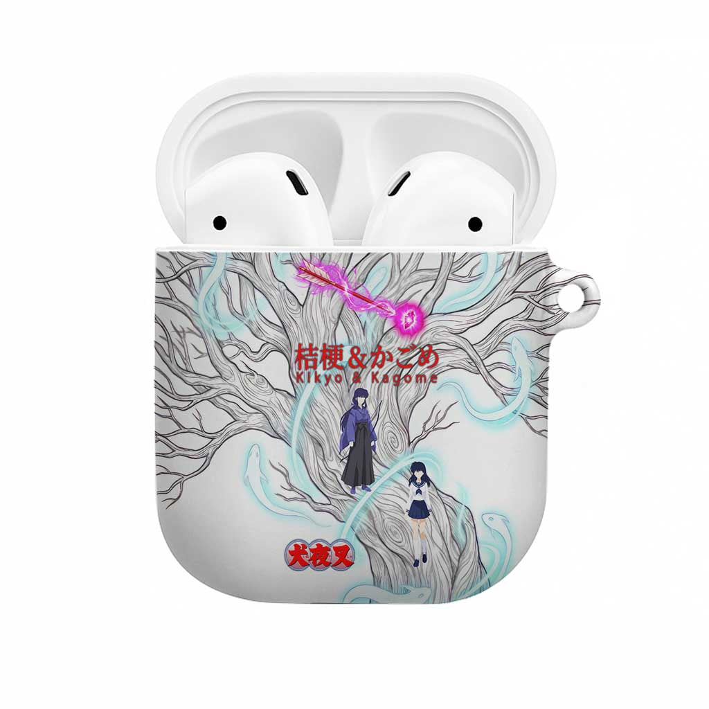Kikyo and Kagome Inuyasha Series AirPods Case Spiritual Anime Art Style with Sacred Tree and Torii Gate