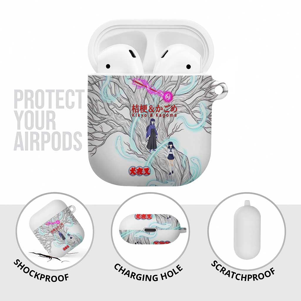 Kikyo and Kagome Inuyasha Series AirPods Case Spiritual Anime Art Style with Sacred Tree and Torii Gate