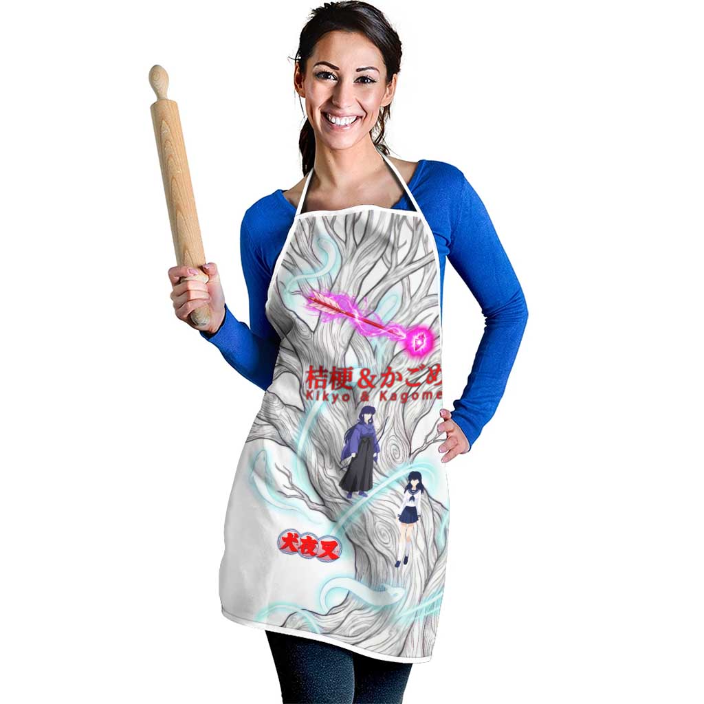 Kikyo and Kagome Inuyasha Series Apron Spiritual Anime Art Style with Sacred Tree and Torii Gate