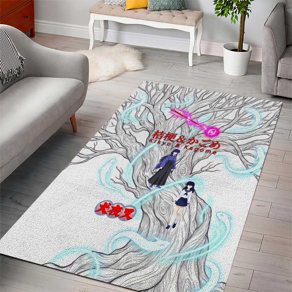Kikyo and Kagome Inuyasha Series Area Rug Spiritual Anime Art Style with Sacred Tree and Torii Gate
