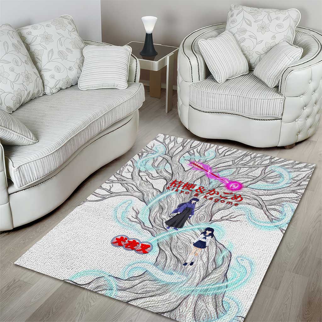 Kikyo and Kagome Inuyasha Series Area Rug Spiritual Anime Art Style with Sacred Tree and Torii Gate