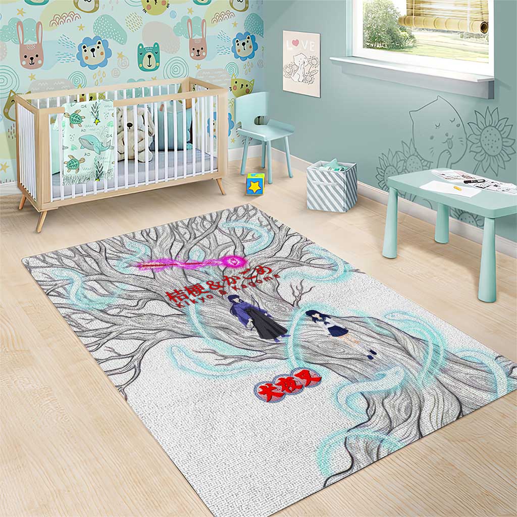 Kikyo and Kagome Inuyasha Series Area Rug Spiritual Anime Art Style with Sacred Tree and Torii Gate