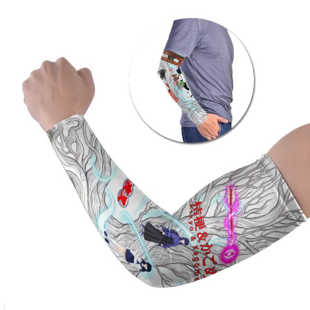Kikyo and Kagome Inuyasha Series Arm Sleeves Spiritual Anime Art Style with Sacred Tree and Torii Gate