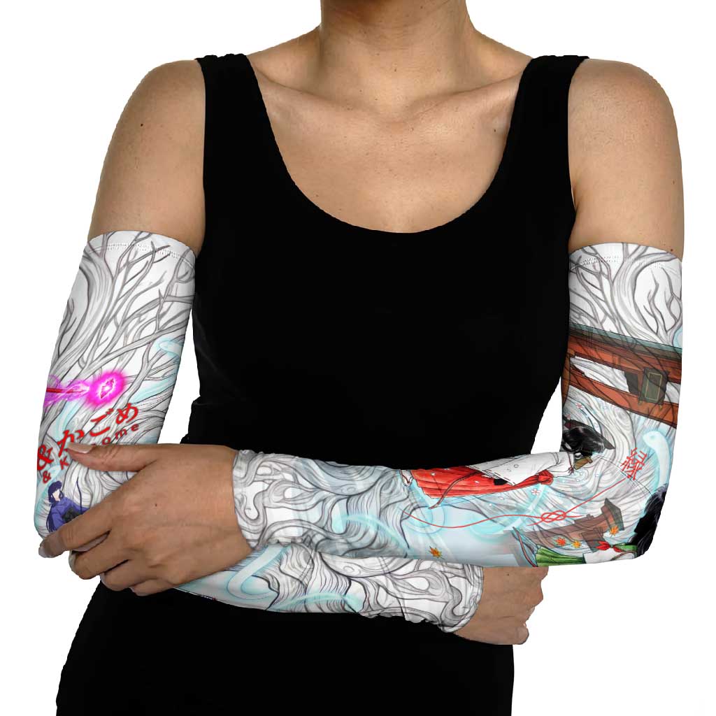 Kikyo and Kagome Inuyasha Series Arm Sleeves Spiritual Anime Art Style with Sacred Tree and Torii Gate