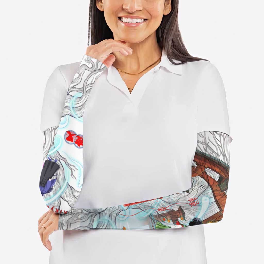 Kikyo and Kagome Inuyasha Series Arm Sleeves Spiritual Anime Art Style with Sacred Tree and Torii Gate