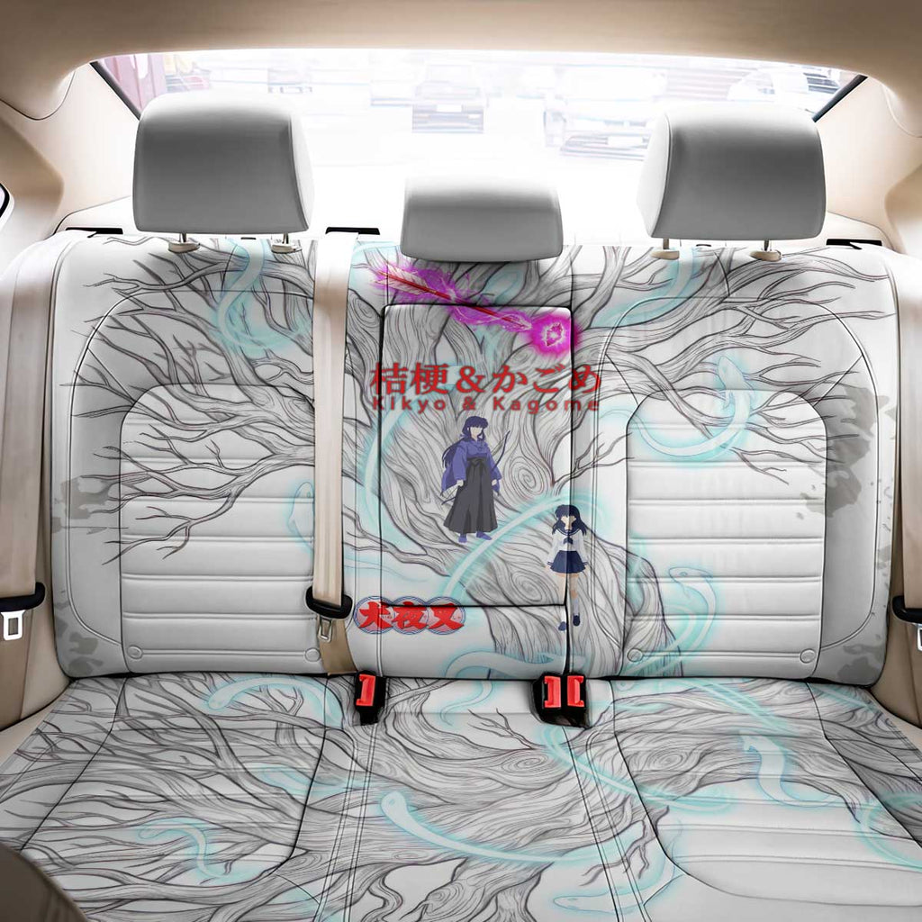 Kikyo and Kagome Inuyasha Series Back Car Seat Cover Spiritual Anime Art Style with Sacred Tree and Torii Gate