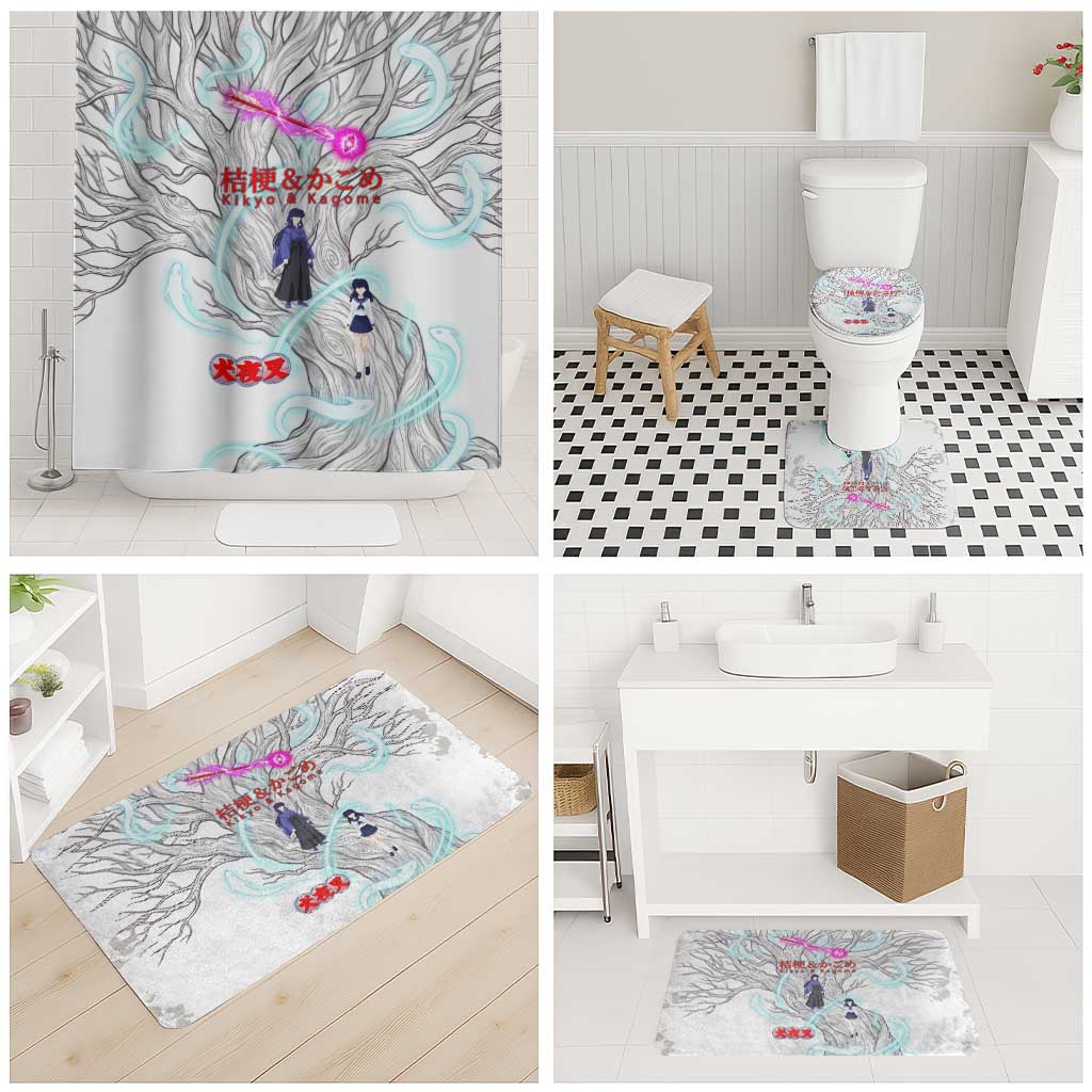 Kikyo and Kagome Inuyasha Series Bathroom Set Spiritual Anime Art Style with Sacred Tree and Torii Gate