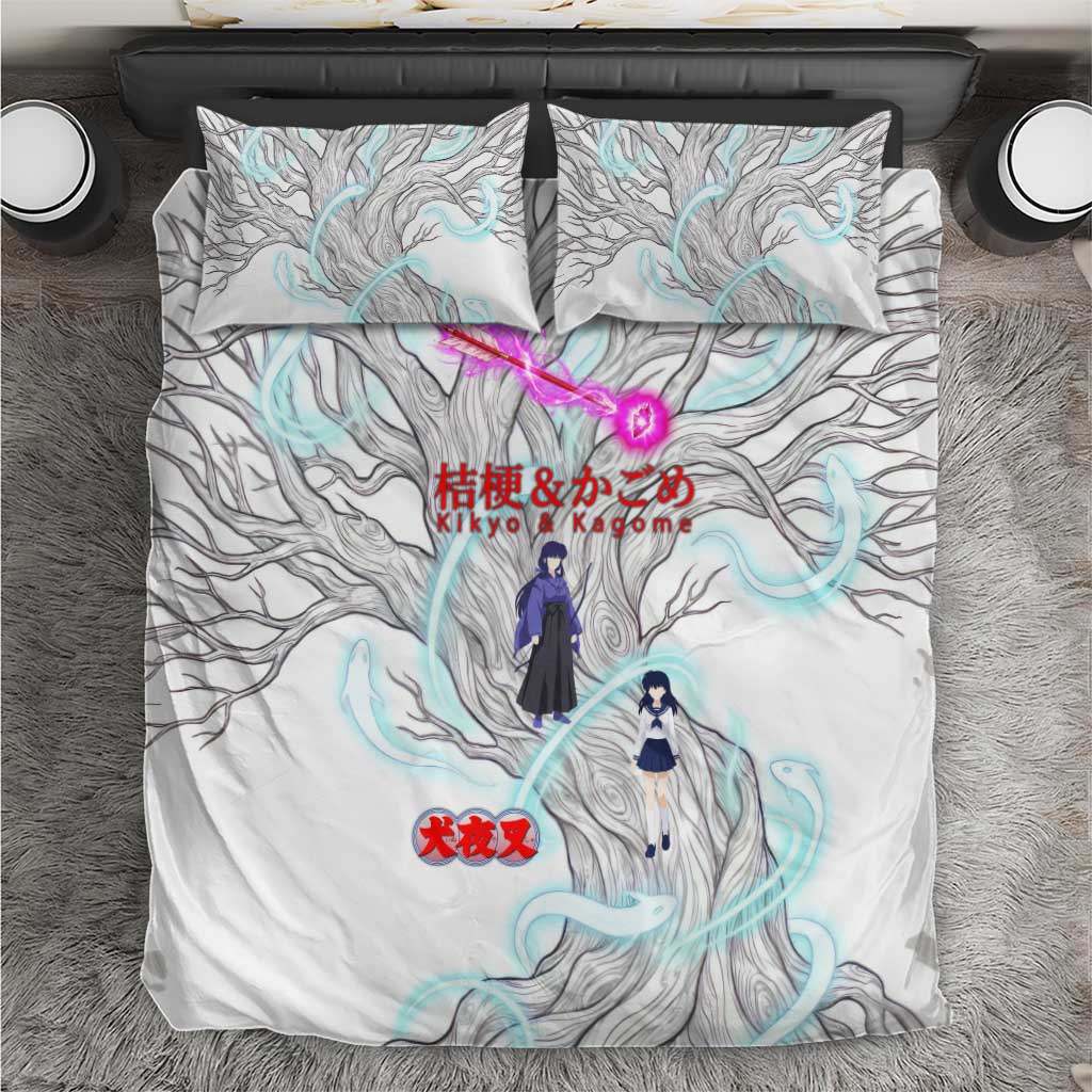 Kikyo and Kagome Inuyasha Series Bedding Set Spiritual Anime Art Style with Sacred Tree and Torii Gate