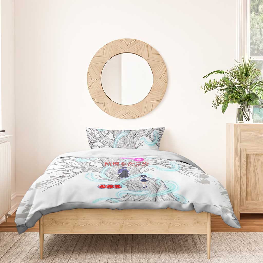 Kikyo and Kagome Inuyasha Series Bedding Set Spiritual Anime Art Style with Sacred Tree and Torii Gate
