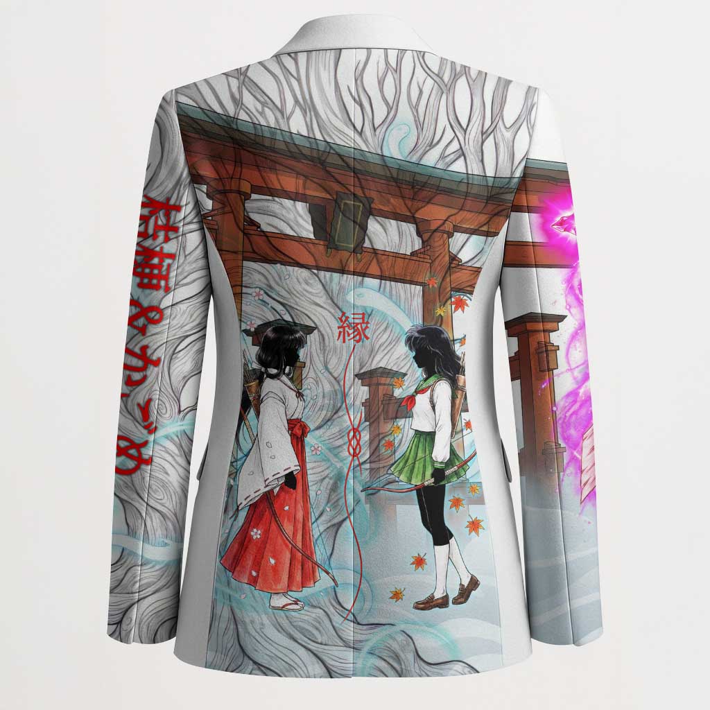 Kikyo and Kagome Inuyasha Series Blazer Spiritual Anime Art Style with Sacred Tree and Torii Gate