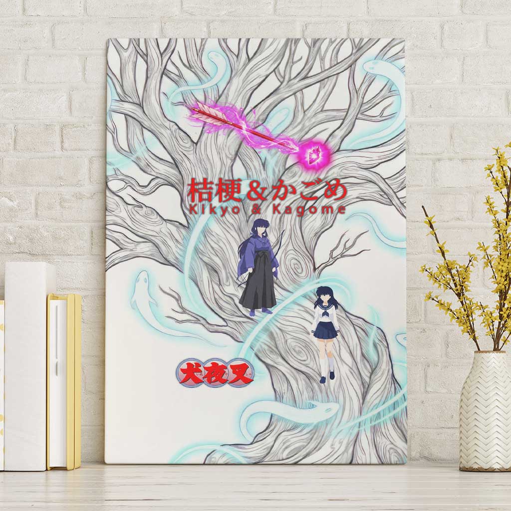 Kikyo and Kagome Inuyasha Series Canvas Wall Art Spiritual Anime Art Style with Sacred Tree and Torii Gate