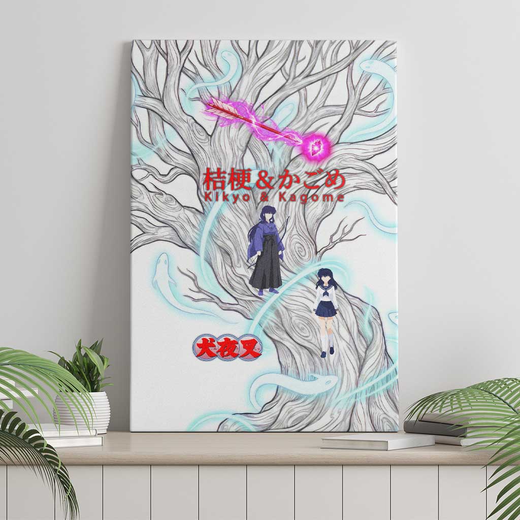 Kikyo and Kagome Inuyasha Series Canvas Wall Art Spiritual Anime Art Style with Sacred Tree and Torii Gate