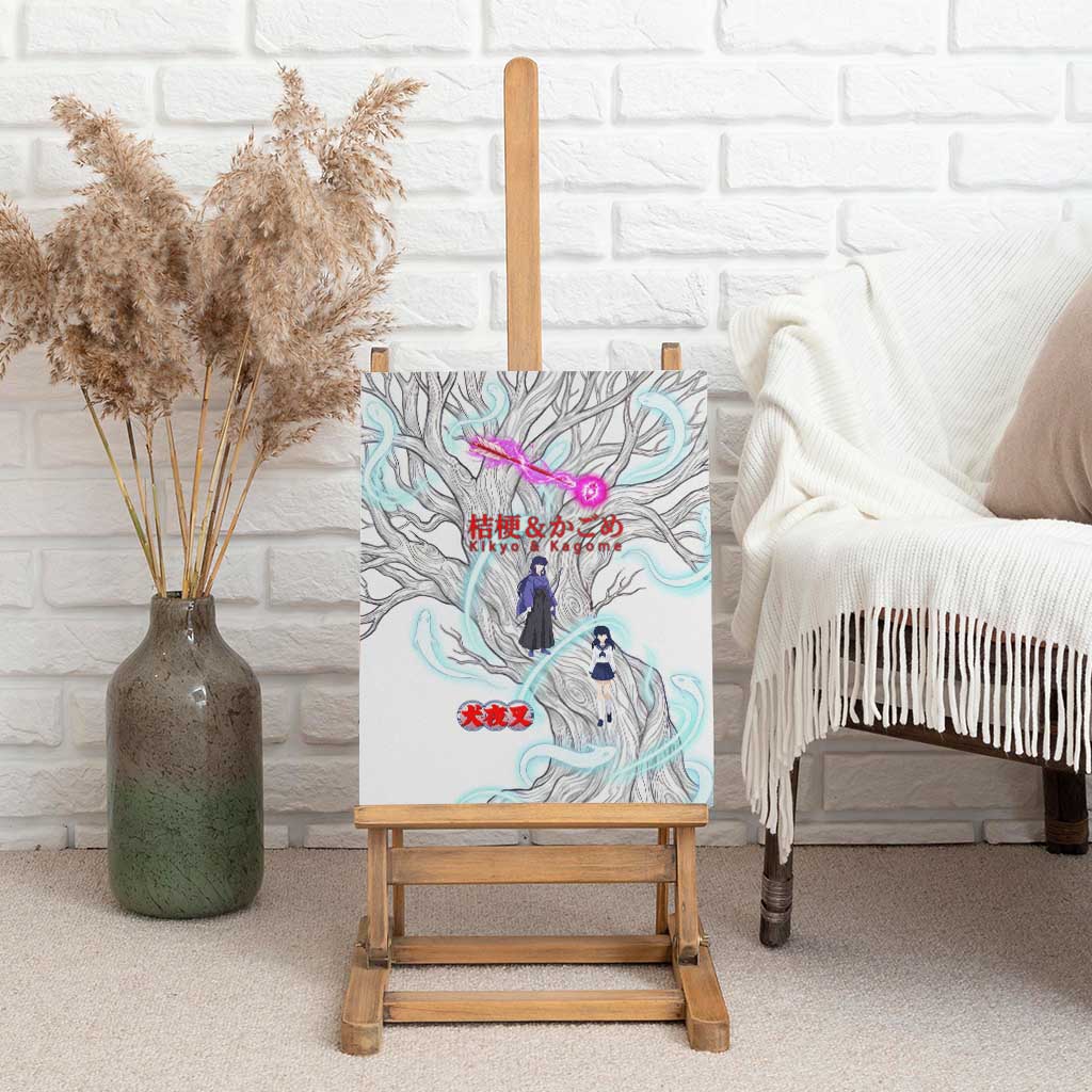 Kikyo and Kagome Inuyasha Series Canvas Wall Art Spiritual Anime Art Style with Sacred Tree and Torii Gate