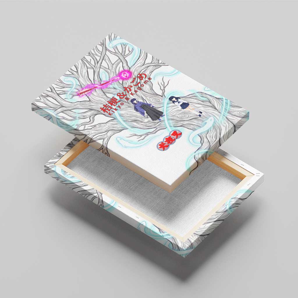 Kikyo and Kagome Inuyasha Series Canvas Wall Art Spiritual Anime Art Style with Sacred Tree and Torii Gate