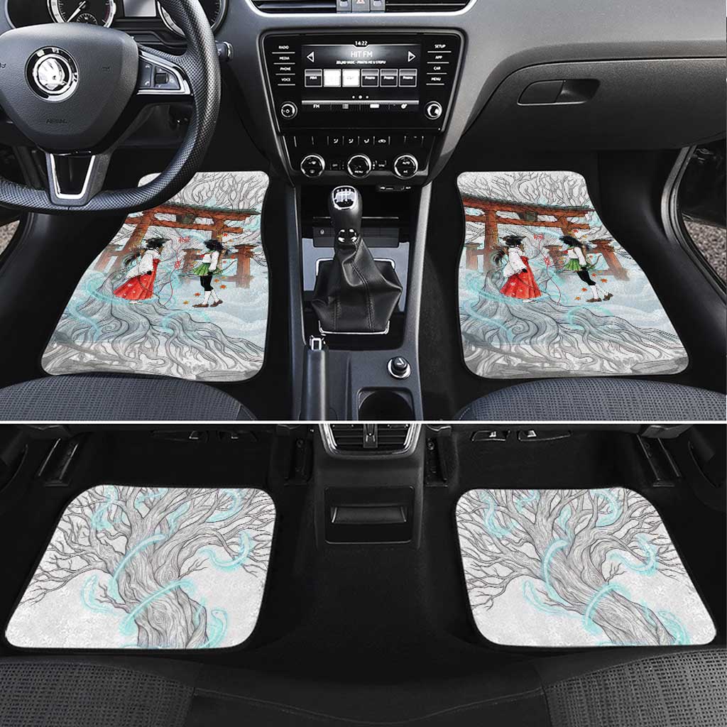 Kikyo and Kagome Inuyasha Series Car Mats Spiritual Anime Art Style with Sacred Tree and Torii Gate