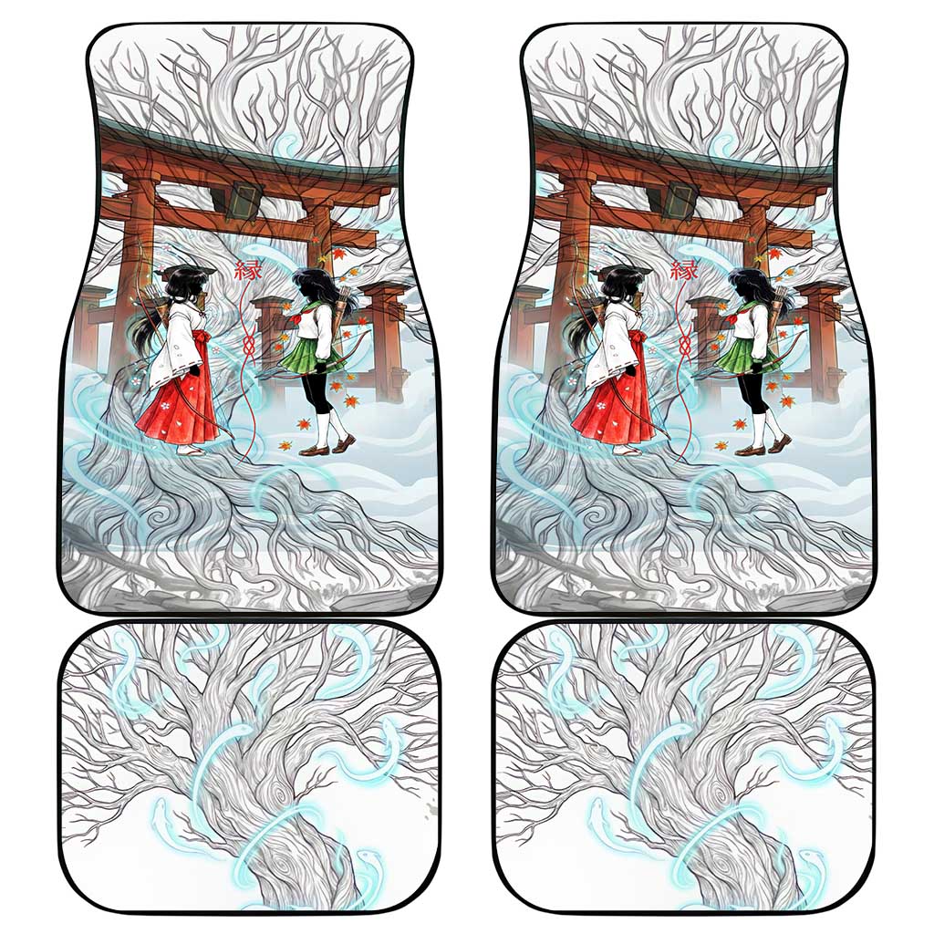 Kikyo and Kagome Inuyasha Series Car Mats Spiritual Anime Art Style with Sacred Tree and Torii Gate