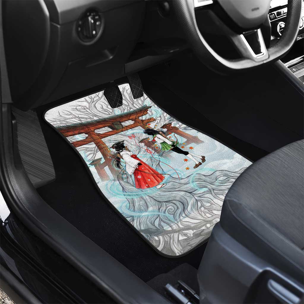 Kikyo and Kagome Inuyasha Series Car Mats Spiritual Anime Art Style with Sacred Tree and Torii Gate