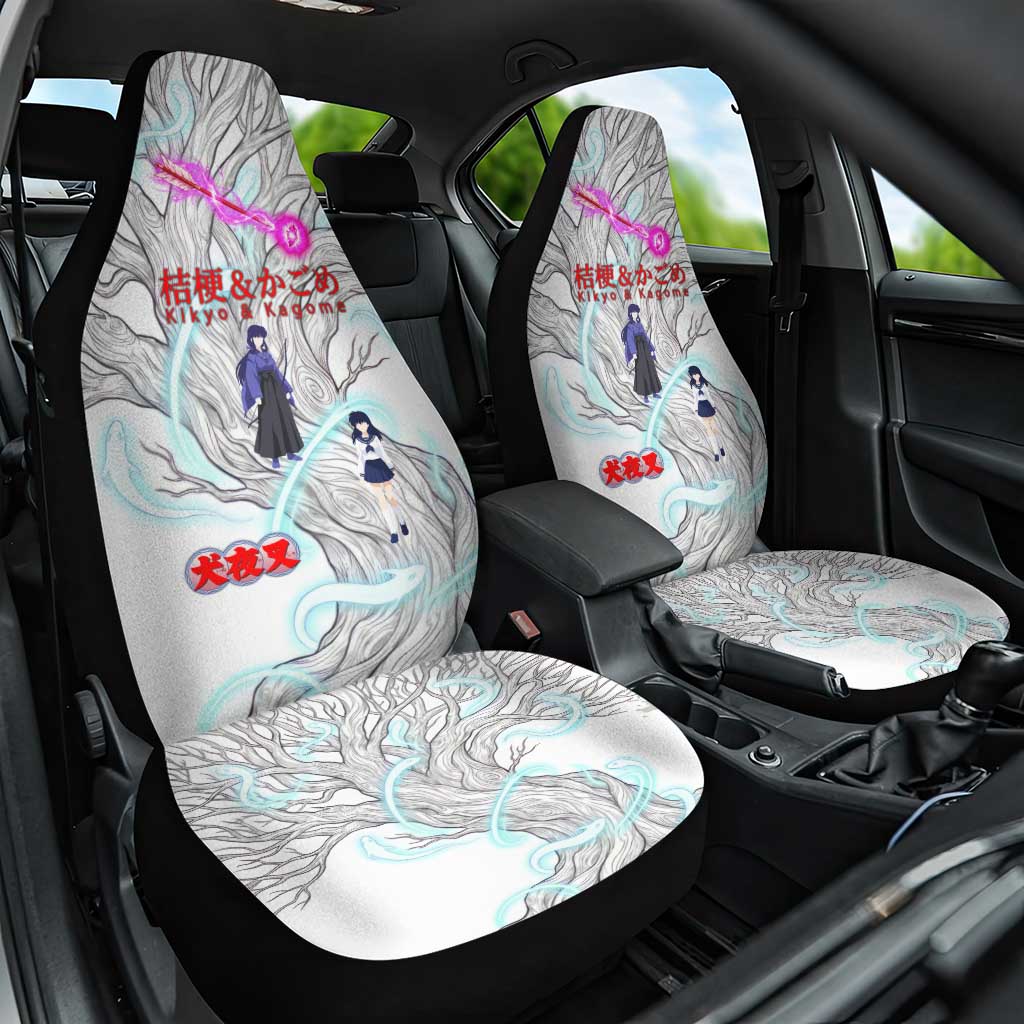 Kikyo and Kagome Inuyasha Series Car Seat Cover Spiritual Anime Art Style with Sacred Tree and Torii Gate