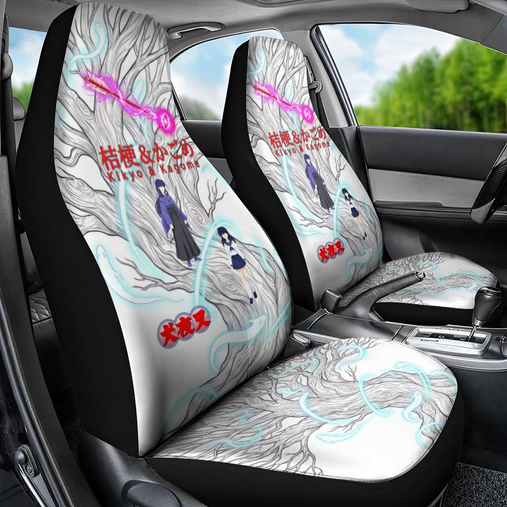 Kikyo and Kagome Inuyasha Series Car Seat Cover Spiritual Anime Art Style with Sacred Tree and Torii Gate