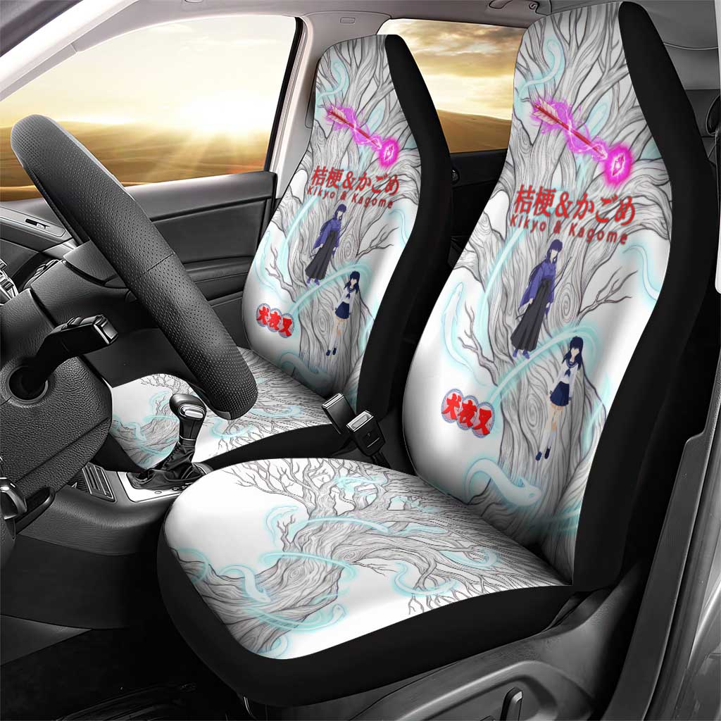 Kikyo and Kagome Inuyasha Series Car Seat Cover Spiritual Anime Art Style with Sacred Tree and Torii Gate