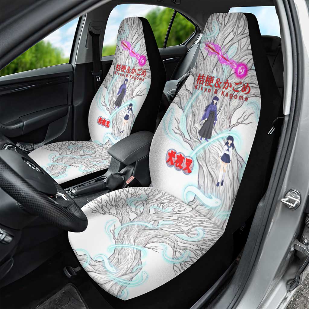 Kikyo and Kagome Inuyasha Series Car Seat Cover Spiritual Anime Art Style with Sacred Tree and Torii Gate