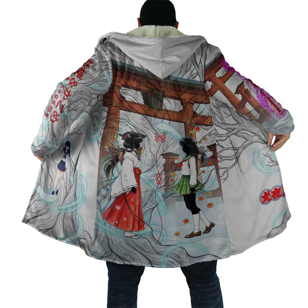 Kikyo and Kagome Inuyasha Series Cloak Spiritual Anime Art Style with Sacred Tree and Torii Gate