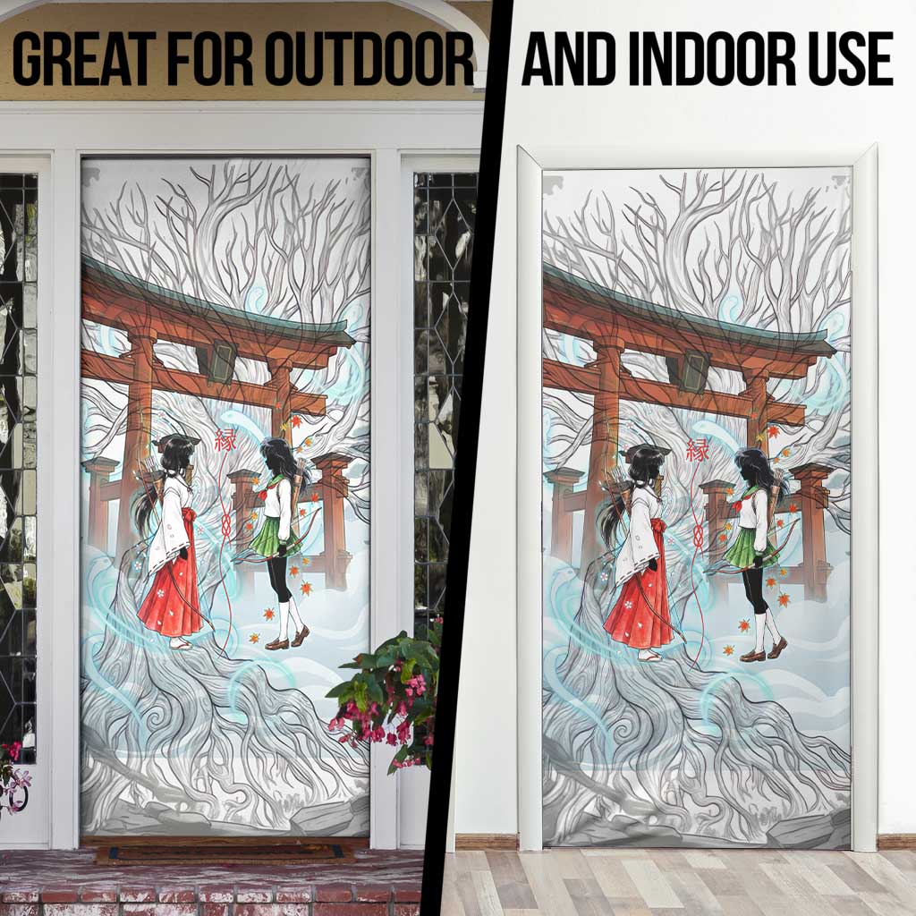 Kikyo and Kagome Inuyasha Series Door Cover Spiritual Anime Art Style with Sacred Tree and Torii Gate