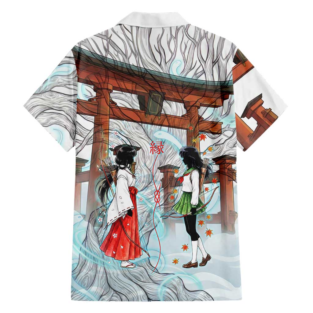 Kikyo and Kagome Inuyasha Series Family Matching Long Sleeve Bodycon Dress and Hawaiian Shirt Spiritual Anime Art Style with Sacred Tree and Torii Gate