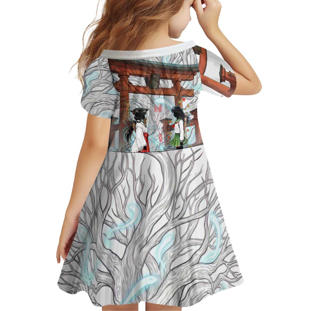 Kikyo and Kagome Inuyasha Series Family Matching Off Shoulder Maxi Dress and Hawaiian Shirt Spiritual Anime Art Style with Sacred Tree and Torii Gate