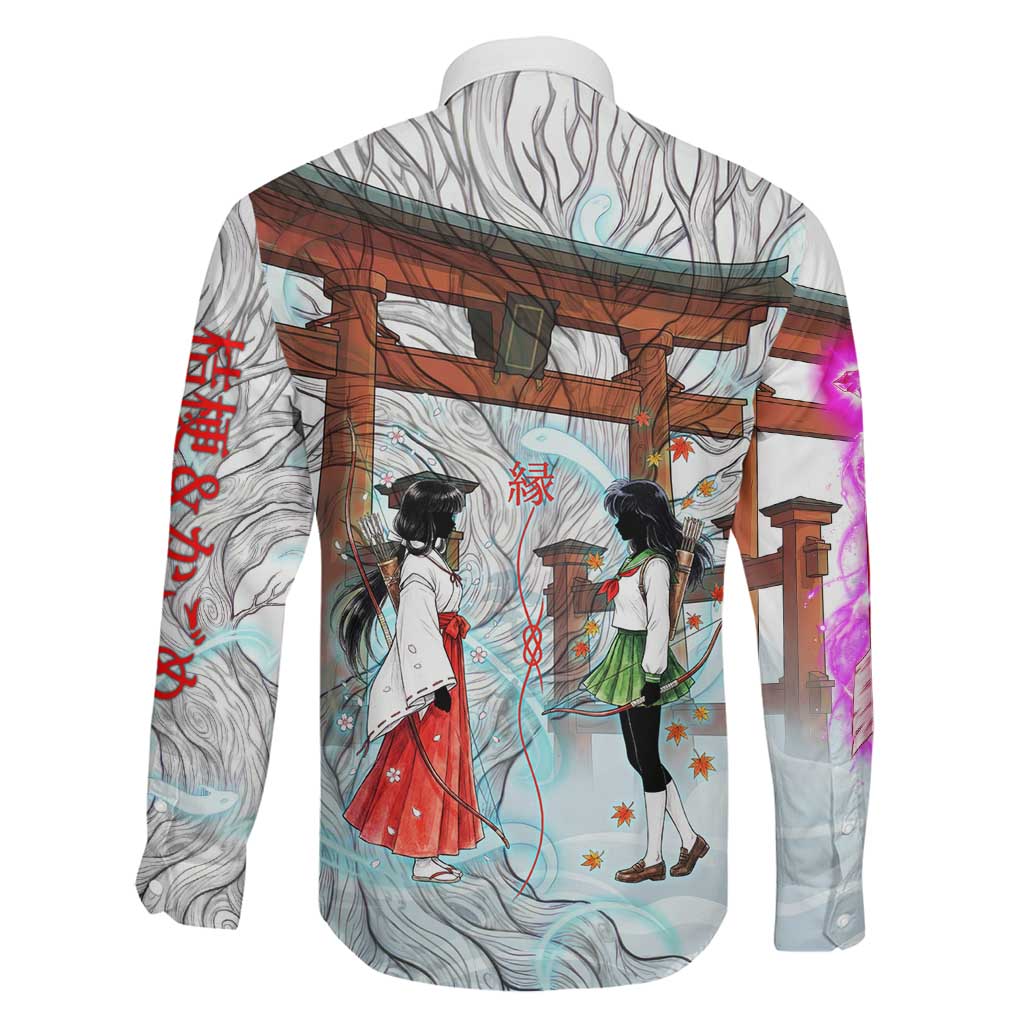 Kikyo and Kagome Inuyasha Series Family Matching Tank Maxi Dress and Hawaiian Shirt Spiritual Anime Art Style with Sacred Tree and Torii Gate