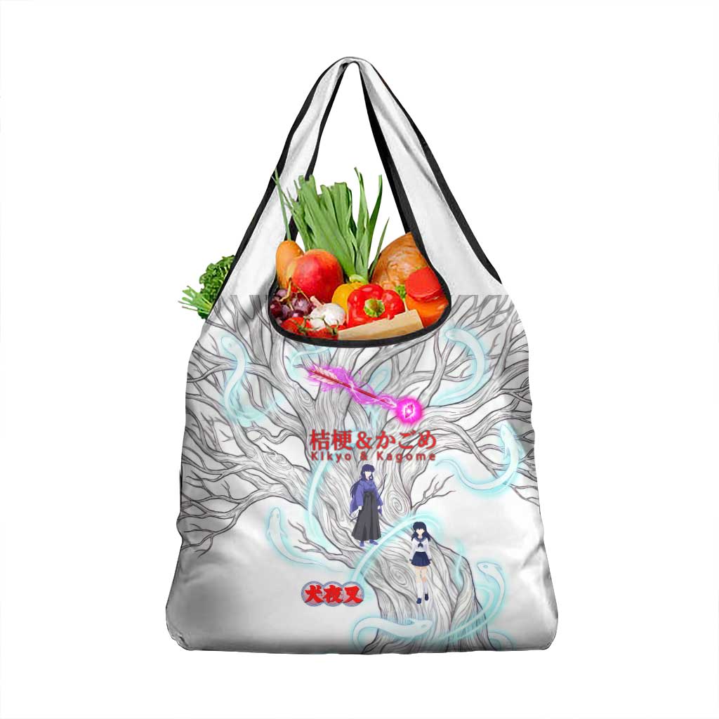Kikyo and Kagome Inuyasha Series Grocery Bag Spiritual Anime Art Style with Sacred Tree and Torii Gate