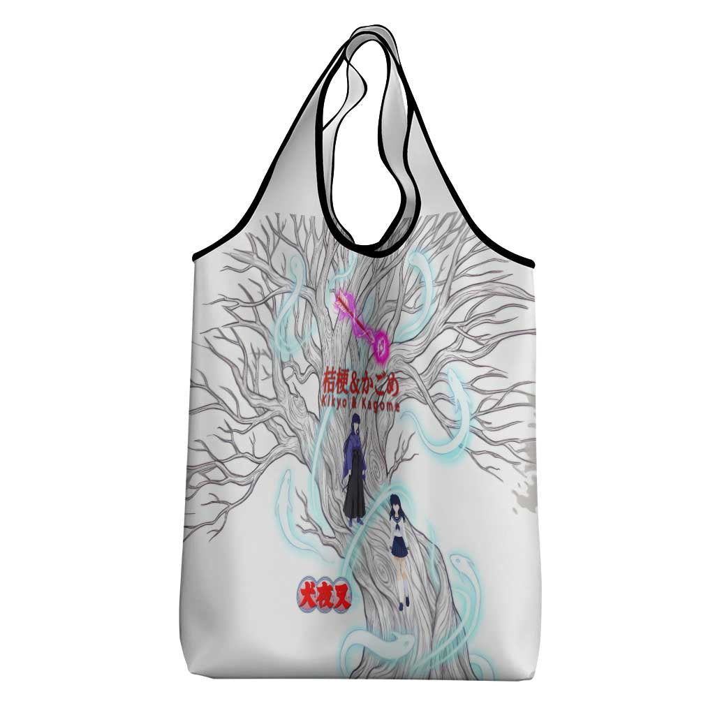 Kikyo and Kagome Inuyasha Series Grocery Bag Spiritual Anime Art Style with Sacred Tree and Torii Gate