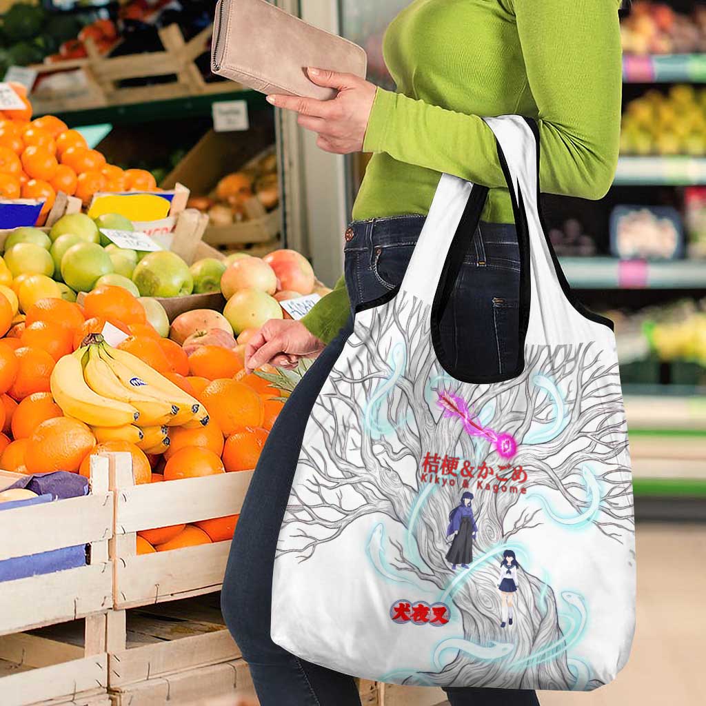 Kikyo and Kagome Inuyasha Series Grocery Bag Spiritual Anime Art Style with Sacred Tree and Torii Gate
