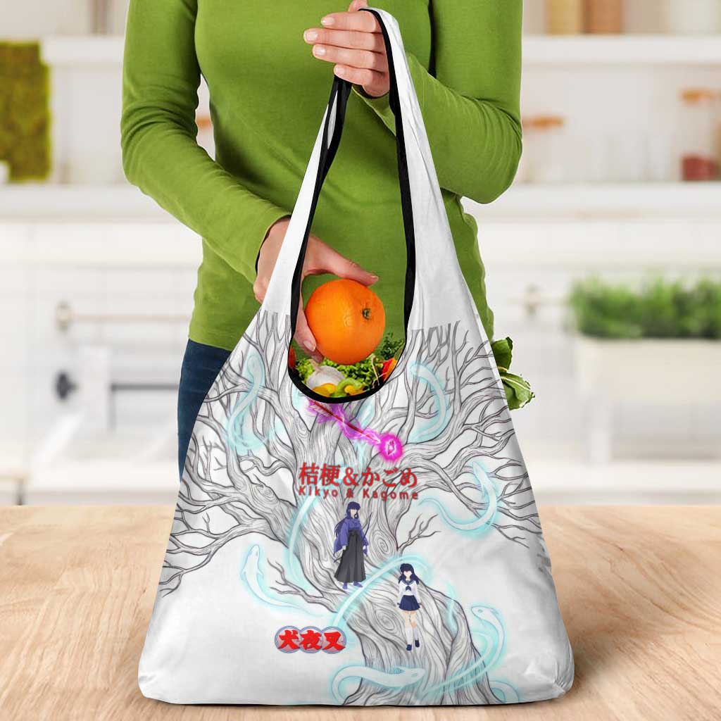 Kikyo and Kagome Inuyasha Series Grocery Bag Spiritual Anime Art Style with Sacred Tree and Torii Gate