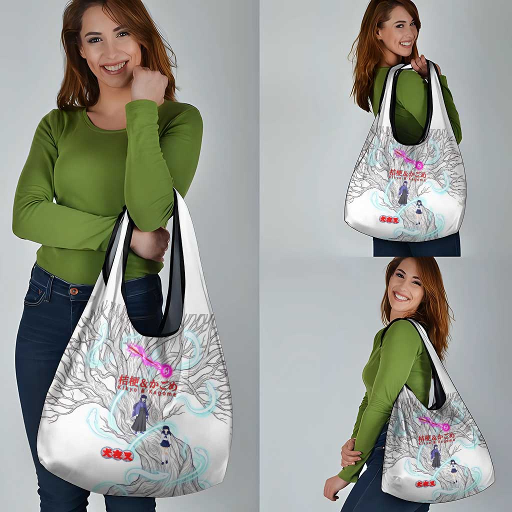 Kikyo and Kagome Inuyasha Series Grocery Bag Spiritual Anime Art Style with Sacred Tree and Torii Gate