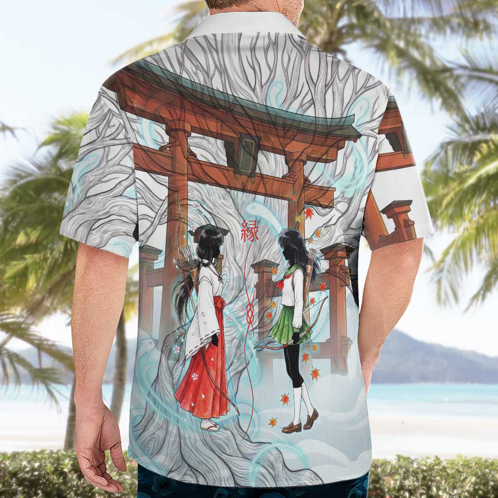 Kikyo and Kagome Inuyasha Series Hawaiian Shirt Spiritual Anime Art Style with Sacred Tree and Torii Gate