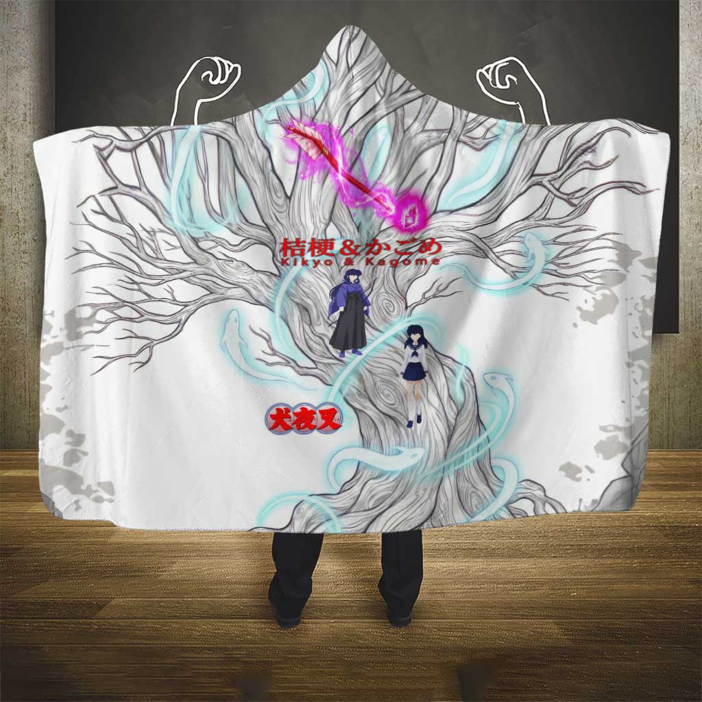 Kikyo and Kagome Inuyasha Series Hooded Blanket Spiritual Anime Art Style with Sacred Tree and Torii Gate