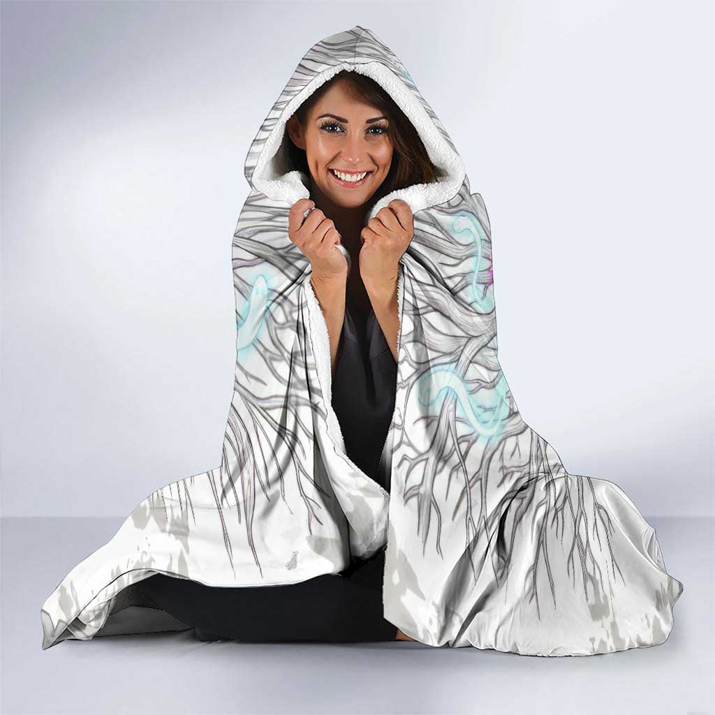 Kikyo and Kagome Inuyasha Series Hooded Blanket Spiritual Anime Art Style with Sacred Tree and Torii Gate