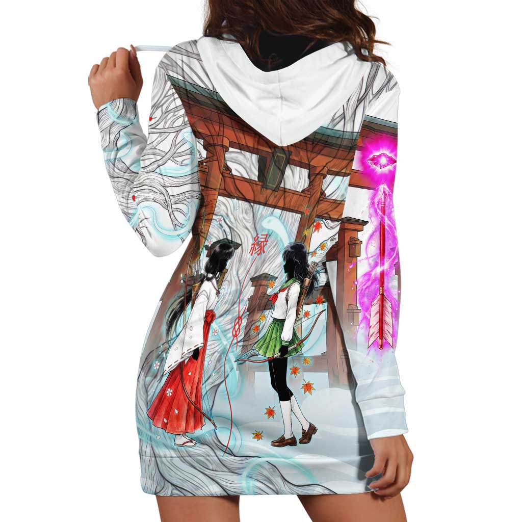 Kikyo and Kagome Inuyasha Series Hoodie Dress Spiritual Anime Art Style with Sacred Tree and Torii Gate